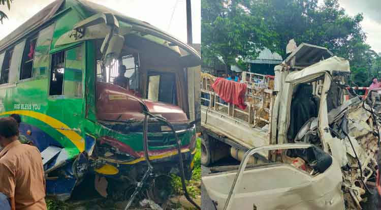 পাকুন্দিয়ায় যাত্রীবাহী বাসের সঙ্গে গরুবাহী পিকআপের সংঘর্ষে তিনজন নিহত, ৭ গরুর মধ্যে ৬ গরু নিহত